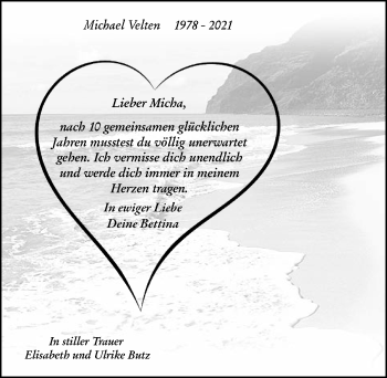 Traueranzeige von Michael Velten von VRM Tageszeitungen