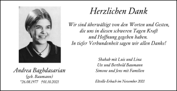 Traueranzeige von Andrea Baghdasarian von vrm-trauer