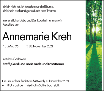 Traueranzeige von Annemarie Kreh von vrm-trauer