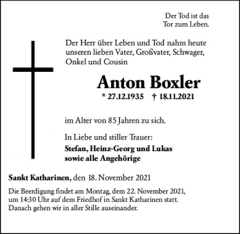 Traueranzeige von Anton Boxler von vrm-trauer