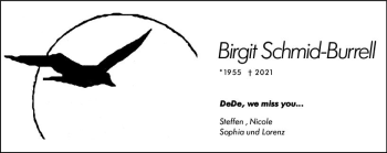 Traueranzeige von Birgit Schmid-Burrell von vrm-trauer