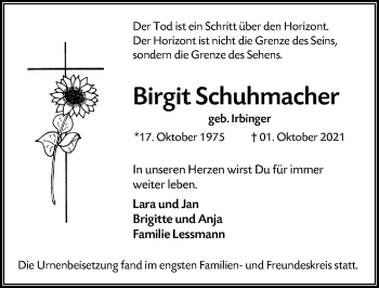 Traueranzeige von Birgit Schuhmacher von vrm-trauer