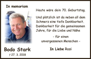 Traueranzeige von Bodo Stark von vrm-trauer