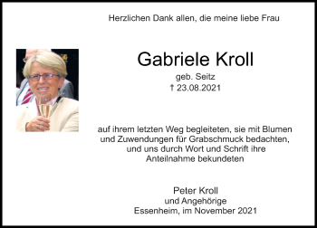 Traueranzeige von Gabriele Kroll von vrm-trauer
