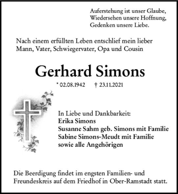 Traueranzeige von Gerhard Simons von vrm-trauer