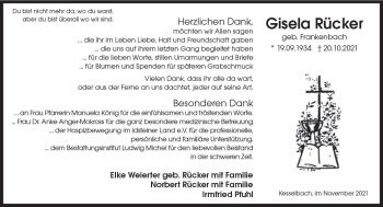 Traueranzeige von Gisela Rücker von vrm-trauer