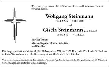 Traueranzeige von Gisela Steinmann von vrm-trauer