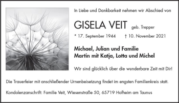 Traueranzeige von Gisela Veit von vrm-trauer
