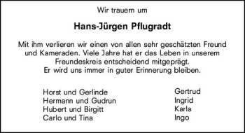 Traueranzeige von Hans-Jürgen Pflugradt von vrm-trauer