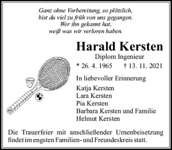 Traueranzeige von Harald Kersten von vrm-trauer