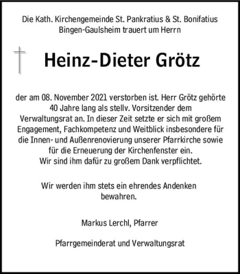 Traueranzeige von Heinz-Dieter Grötz von vrm-trauer