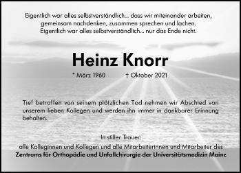 Traueranzeige von Heinz Knorr von vrm-trauer
