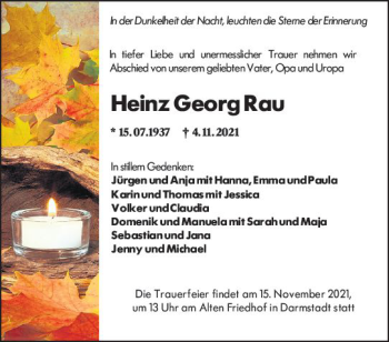 Traueranzeige von Heinz Georg Rau von vrm-trauer