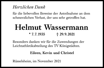 Traueranzeige von Helmut Wassermann von vrm-trauer