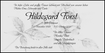 Traueranzeige von Hildegard Forst von vrm-trauer