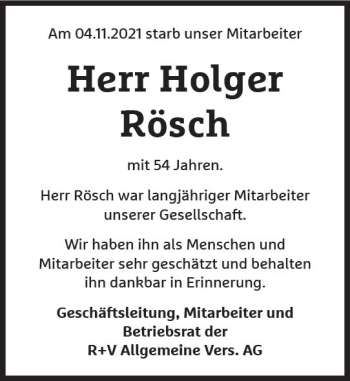 Traueranzeige von Holger Rösch von vrm-trauer