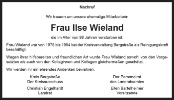 Traueranzeige von Ilse Wieland von vrm-trauer