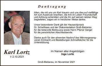 Traueranzeige von Karl Lortz von vrm-trauer