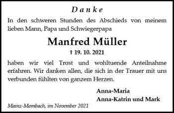 Traueranzeige von Manfred Müller von vrm-trauer