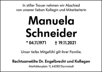 Traueranzeige von Manuela Schneider von vrm-trauer