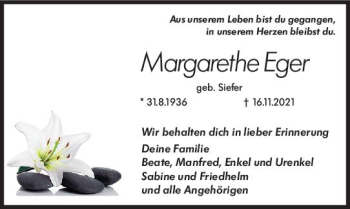 Traueranzeige von Margarethe Eger von vrm-trauer