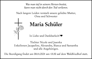 Traueranzeige von Maria Schüler von vrm-trauer
