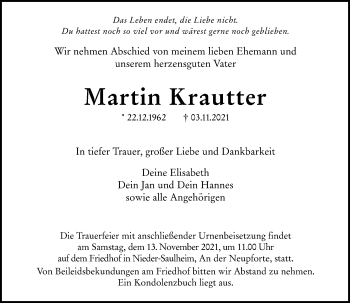 Traueranzeige von Martin Krautter von vrm-trauer