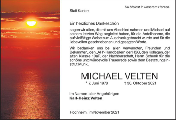 Traueranzeige von Michael Velten von vrm-trauer