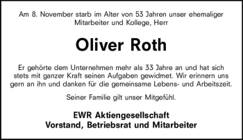 Traueranzeige von Oliver Roth von vrm-trauer