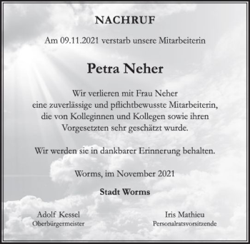 Traueranzeige von Petra Neher von vrm-trauer