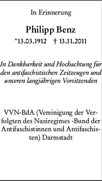 Traueranzeige von Philipp Benz von vrm-trauer