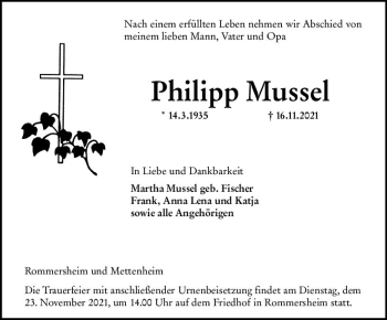 Traueranzeige von Philipp Mussel von vrm-trauer