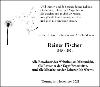 Traueranzeige von Reiner Fischer von vrm-trauer