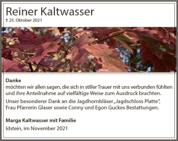 Traueranzeige von Reiner Kaltwasser von vrm-trauer