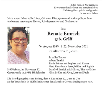 Traueranzeige von Renate Emrich von vrm-trauer