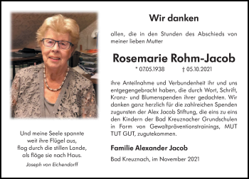 Traueranzeige von Rosemarie Rohm-Jacob von vrm-trauer