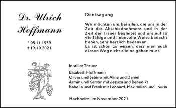 Traueranzeige von Ulrich Hoffmann von vrm-trauer
