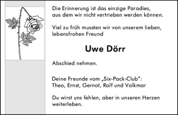 Traueranzeige von Uwe Dörr von vrm-trauer