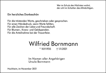 Traueranzeige von Wilfried Bornmann von vrm-trauer