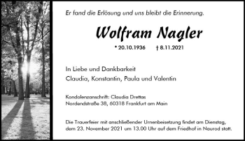 Traueranzeige von Wolfram Nagler von vrm-trauer