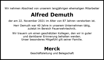 Traueranzeige von Alfred Demuth von vrm-trauer