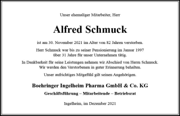 Traueranzeige von Alfred Schmuck von vrm-trauer