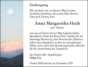 Traueranzeige von Anna Margaretha Hoch von vrm-trauer