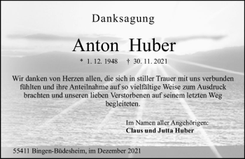 Traueranzeige von Anton Huber von vrm-trauer