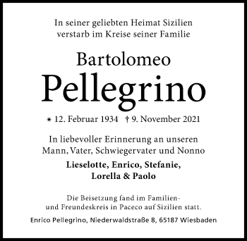Traueranzeige von Bartolomeo Pellegrino von vrm-trauer