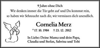 Traueranzeige von Cornelia Merz von vrm-trauer