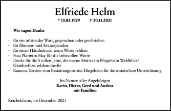 Traueranzeige von Elfriede Helm von vrm-trauer