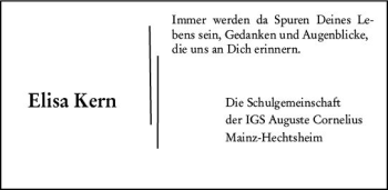 Traueranzeige von Elisa Kern von vrm-trauer