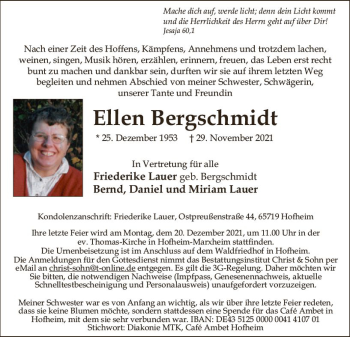 Traueranzeige von Ellen Bergschmidt von vrm-trauer