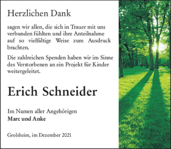 Traueranzeige von Erich Schneider von vrm-trauer